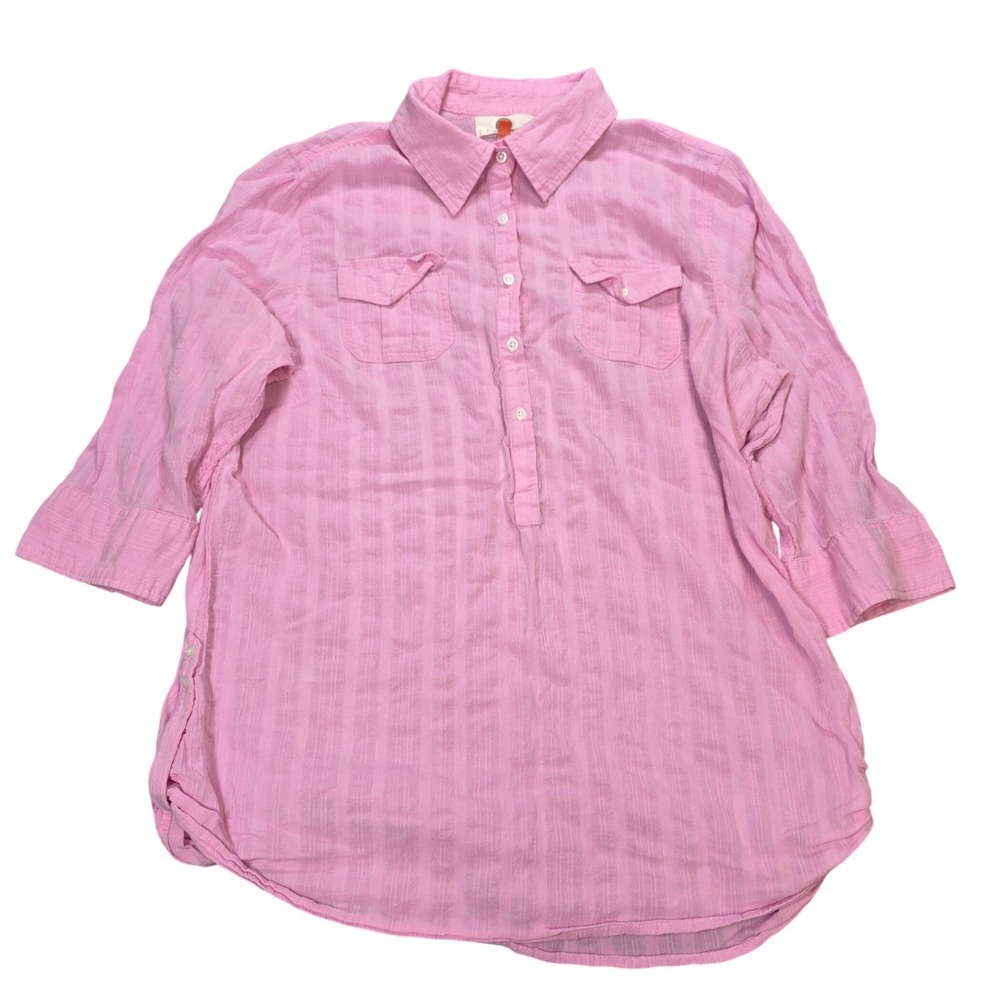 Weatherproof Garment Company Striped Tunic Shirt Women's Size L Pink Cotton